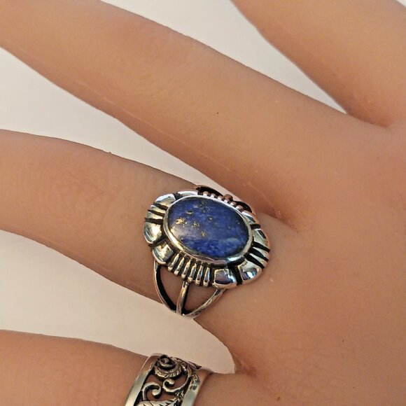 Lapis lazuli Southwestern style sterling ring s6 (1530) - Picture 5 of 8